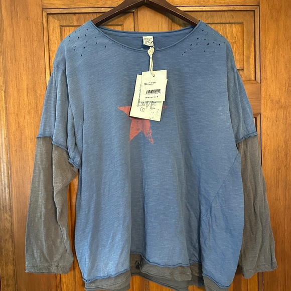NWT Magnolia Pearl Star Double Layer Tee in Cobalt Blue OS - Picture 6 of 13